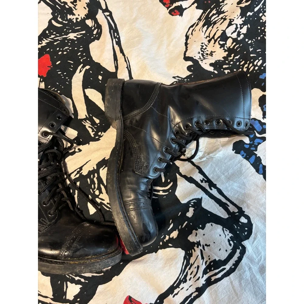 Vintage Corcoran Black Leather Jump Boots Cap Toe Combat Military Mens 10 Inch